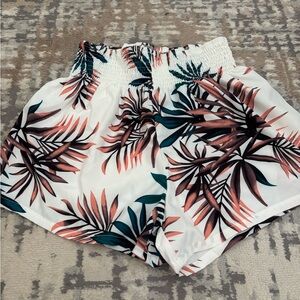 SHEIN White Tropical Print Athletic Shorts